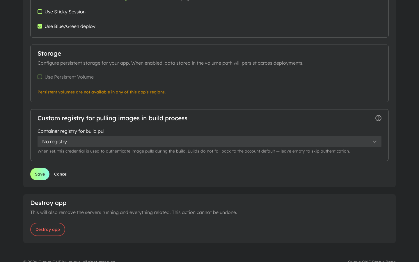 App settings — build pull select